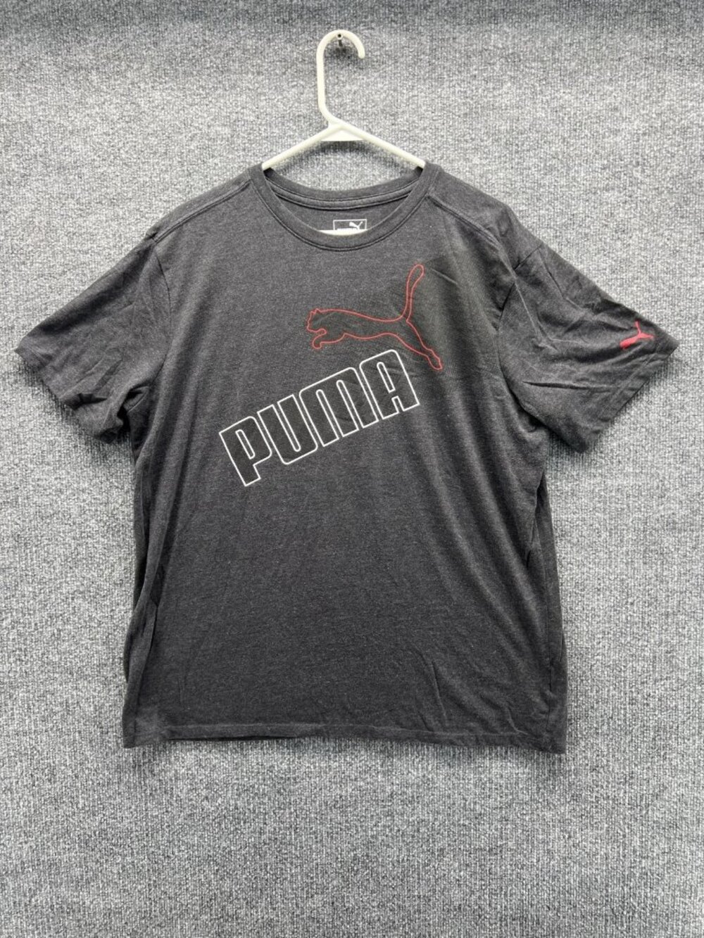 Puma Shirt Mens Large Gray Puma Cat Logo Graphic Tee Crewneck Tagless Athletic